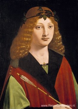 Portret van een jongeman die een pijl vasthoudt Portret van een jongeman die een pijl vasthoudt