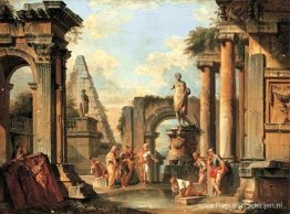 Een capriccio van klassieke ruïnes waarbij Diogenes zijn beker w Een capriccio van klassieke ruïnes waarbij Diogenes zijn beker w