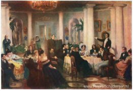 Poesjkin en zijn vrienden luisteren naar Mickiewicz in de salon Poesjkin en zijn vrienden luisteren naar Mickiewicz in de salon