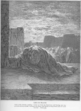 Ezra knielt in gebed Ezra knielt in gebed