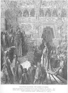 Salomo ontvangt de koningin van Sheba Salomo ontvangt de koningin van Sheba