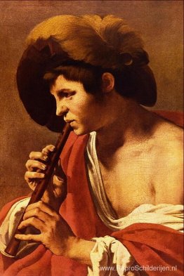 Jongen die een blokfluit speelt Jongen die een blokfluit speelt