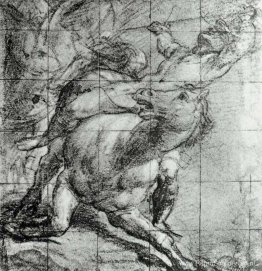 Paard en ruiter Zwart krijt op blauw papier Paard en ruiter Zwart krijt op blauw papier