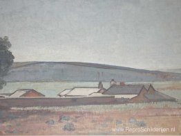 Landschap van de Zuidelijke Vales met boerderijnederzetting op d Landschap van de Zuidelijke Vales met boerderijnederzetting op d