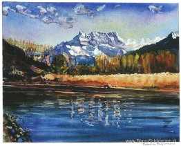 Kleine rivier genaamd Eau-froide gezien in Villeneuve, met de be Kleine rivier genaamd Eau-froide gezien in Villeneuve, met de be