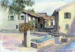 Fontein in het dorp Saint-Triphon, kanton Vaud, Zwitserland Fontein in het dorp Saint-Triphon, kanton Vaud, Zwitserland