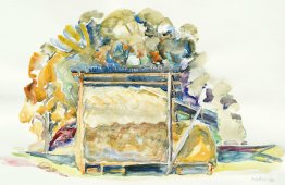 Een hooiberg bij Antagnes onder een primitieve bedekking, in het Een hooiberg bij Antagnes onder een primitieve bedekking, in het