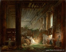 Een kluizenaar die bidt in de ruïnes van een Romeinse tempel Een kluizenaar die bidt in de ruïnes van een Romeinse tempel