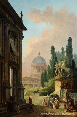 Denkbeeldig gezicht op Rome met de paardentemmer van de Monte Ca Denkbeeldig gezicht op Rome met de paardentemmer van de Monte Ca