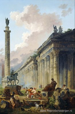 Denkbeeldig gezicht op Rome met ruiterstandbeeld van Marcus Aure Denkbeeldig gezicht op Rome met ruiterstandbeeld van Marcus Aure