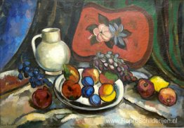 Stilleven met dienblad, witte kan en fruit Stilleven met dienblad, witte kan en fruit