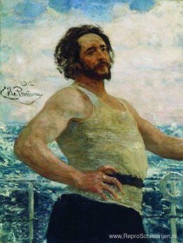 Portret van schrijver Leonid Nikolajevitsj Andrejev op een jacht Portret van schrijver Leonid Nikolajevitsj Andrejev op een jacht
