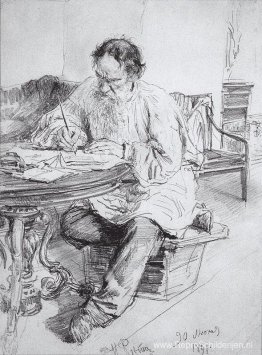 Leo Tolstoj aan het werk aan de ronde tafel Leo Tolstoj aan het werk aan de ronde tafel