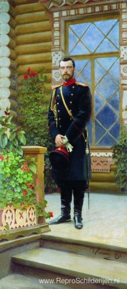 Portret van keizer Nicolaas II op de veranda Portret van keizer Nicolaas II op de veranda