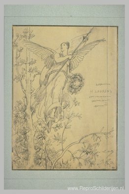 Frontispice met gevleugelde vrouw Frontispice met gevleugelde vrouw