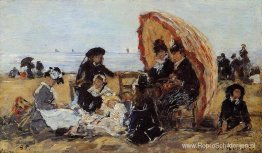 Trouville, op het strand beschut door een parasol Trouville, op het strand beschut door een parasol