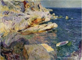 Rotsen en witte boot, Javea Rotsen en witte boot, Javea