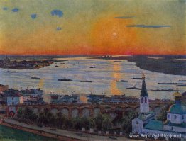 De zonsondergang aan de Wolga. Nizjni Novgorod De zonsondergang aan de Wolga. Nizjni Novgorod