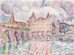 De blik op Montauban in de regen De blik op Montauban in de regen