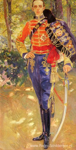 Portret van koning Alfonso XIII in het uniform van de huzaren Portret van koning Alfonso XIII in het uniform van de huzaren