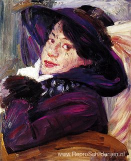 Portret van een vrouw met een paarse hoed Portret van een vrouw met een paarse hoed