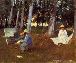 Schilderij van Claude Monet aan de rand van een bos Schilderij van Claude Monet aan de rand van een bos