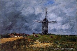 Cayeux, windmolen op het platteland, ochtend Cayeux, windmolen op het platteland, ochtend