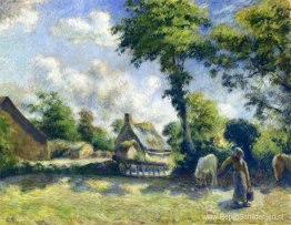 Landschap bij Melleray, vrouw die water naar paarden draagt Landschap bij Melleray, vrouw die water naar paarden draagt