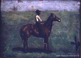 Negerjongen op een bruin paard Negerjongen op een bruin paard