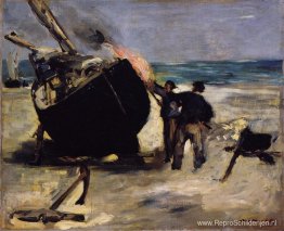 Het tarreren van de boot Het tarreren van de boot