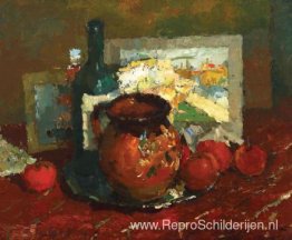 Stilleven met rode pot en appels Stilleven met rode pot en appels