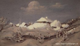 Winter. Lichtvlekken op het dak van het huisje Winter. Lichtvlekken op het dak van het huisje