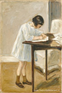 De kleindochter van de kunstenaar aan tafel De kleindochter van de kunstenaar aan tafel