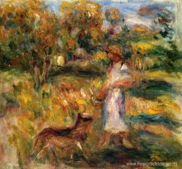 Vrouw in blauw en Zaza in een landschap Vrouw in blauw en Zaza in een landschap