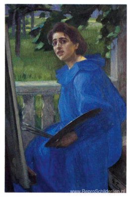 Hanna in een blauwe jurk (portret van de vrouw van de kunstenaar Hanna in een blauwe jurk (portret van de vrouw van de kunstenaar