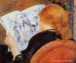 Jonge vrouw die een geïllustreerd dagboek leest Jonge vrouw die een geïllustreerd dagboek leest
