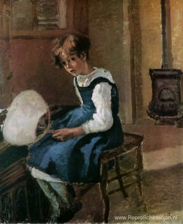 Jeanne houdt een waaier vast Jeanne houdt een waaier vast