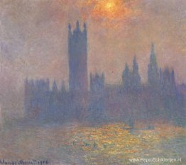 Houses of Parliament, Effect van zonlicht in de mist Houses of Parliament, Effect van zonlicht in de mist