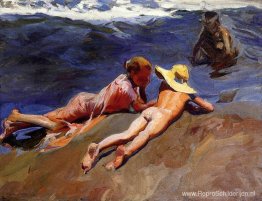 Op het zand, het strand van Valencia Op het zand, het strand van Valencia