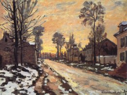 Weg bij Louveciennes, smeltende sneeuw, zonsondergang Weg bij Louveciennes, smeltende sneeuw, zonsondergang
