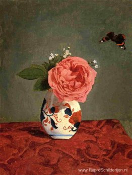 Garden Rose en Blue Vergeet-mij-nietjes in een vaas Garden Rose en Blue Vergeet-mij-nietjes in een vaas