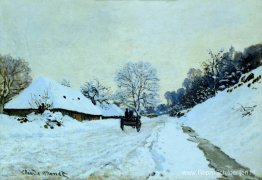 Kar op de besneeuwde weg met de boerderij van Saint-Simeon Kar op de besneeuwde weg met de boerderij van Saint-Simeon