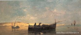 Vissersboot in de schemering Vissersboot in de schemering