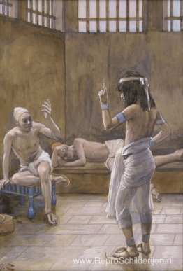 Joseph interpreteert de dromen terwijl hij in de gevangenis zit Joseph interpreteert de dromen terwijl hij in de gevangenis zit