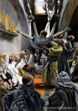 Man met verlamming verlaagd tot Christus Man met verlamming verlaagd tot Christus