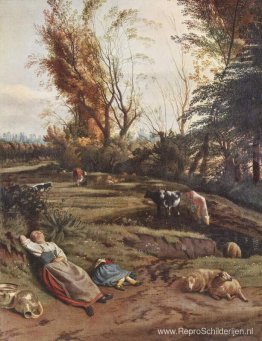 Weiland met twee slapende herderinnen Weiland met twee slapende herderinnen