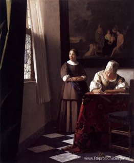 Dame schrijft een brief met haar dienstmeisje Dame schrijft een brief met haar dienstmeisje