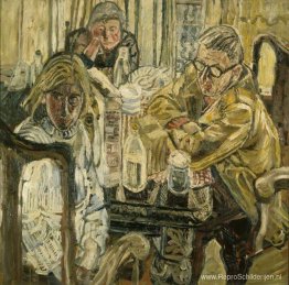 Drie mensen aan een tafel Drie mensen aan een tafel
