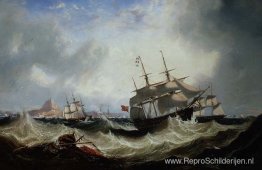 Scheepvaart voor Gibraltar in zware zee Scheepvaart voor Gibraltar in zware zee