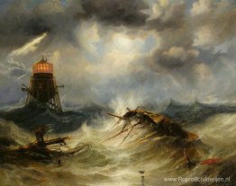 De Irwin-vuurtoren, storm woedt De Irwin-vuurtoren, storm woedt